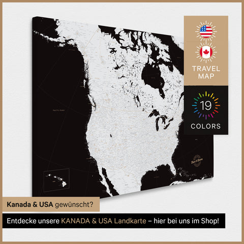 Carte des USA TRAVEL® Carte à épingles – Noir foncé (Noir et blanc)