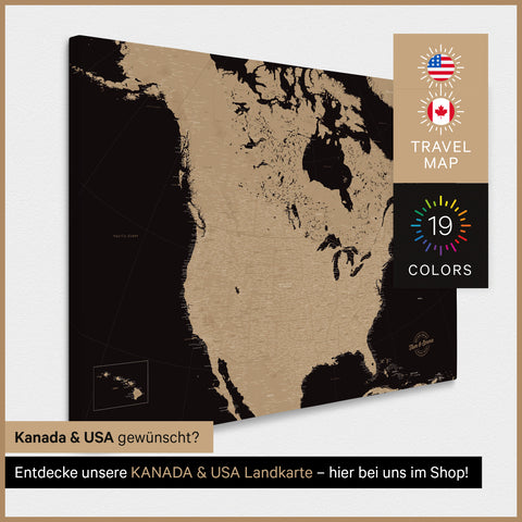 Carte des USA TRAVEL® Carte à épingles – Sonar Black (Noir-Or)
