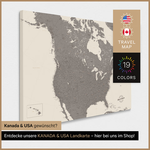 Carte des USA TRAVEL® Carte à épingles – Warmgray (Brun-Gris)