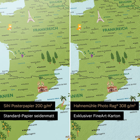 Europa-Karte für Kinder in Farbe Classic als Poster in den Papiersorten Sihl Posterpapier oder Hahnemühle Photo Rag