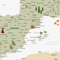 Ausschnitt einer Kinder-Europakarte als Poster in Farbe White zeigt Spanien mit Illustrationen