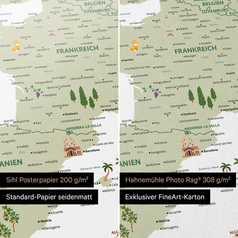 Europa-Karte für Kinder in Farbe White als Poster in den Papiersorten Sihl Posterpapier oder Hahnemühle Photo Rag