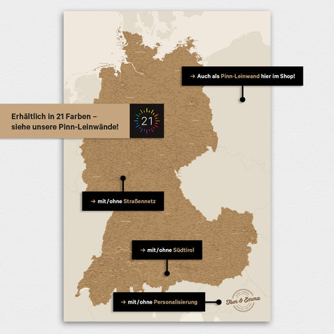 Carte DACH TRAVEL® Magnetposter – en 21 couleurs
