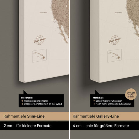 Carte de l'Amérique du Nord TRAVEL® Carte à épingles – Sable du désert (Beige)