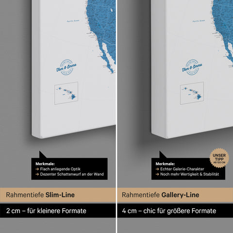 Carte de l'Amérique du Nord TRAVEL® Carte à épingles – Bleu Océan