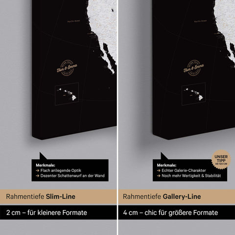 Carte de l'Amérique du Nord TRAVEL® Carte à épingles – Noir foncé (Noir et blanc)