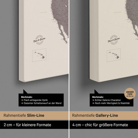 Carte de l'Amérique du Nord TRAVEL® Carte à épingles – Warmgray (Brun-Gris)