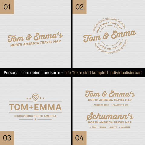 Nordamerika Landkarte mit hohem Detailgrad als Pinnwand Leinwand in Light Black (Weiß-Schwarz) mit Personalisierung und Eindruck mit deinem Namen