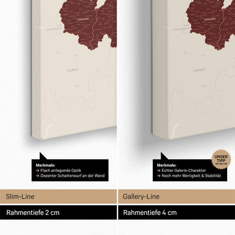 Carte d'Autriche TRAVEL® Carte à épingles – Bordeaux Rouge