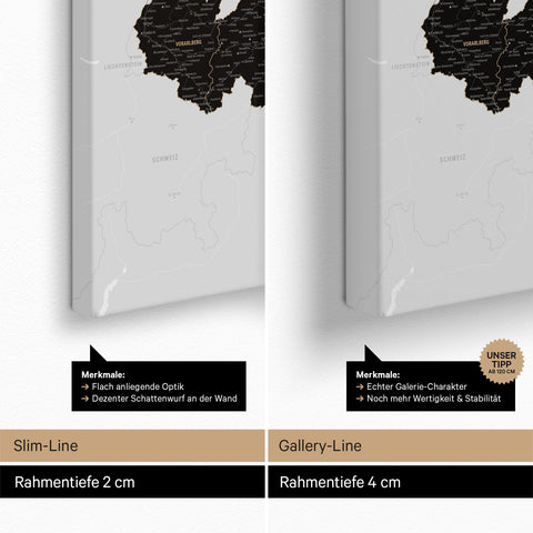 Carte d'Autriche TRAVEL® Carte à épingles – Noir clair (Blanc-Noir)
