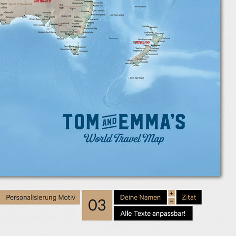Physische Weltkarte Magnetboard in der Farbe Multicolor Terra mit Personalisierung als Logo im Vintage-Look