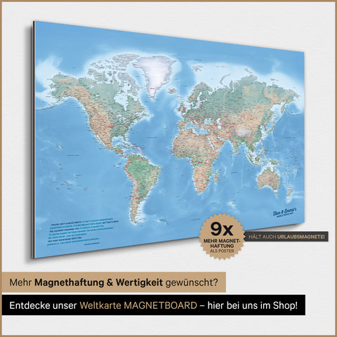Carte physique magnétique du monde TRAVEL® – Multicolore Terra