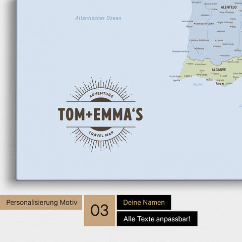 Politische Spanien & Portugal-Karte TRAVEL® Pinn-Leinwand – Multicolor Atlas