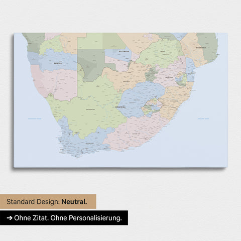 Neutrale und schlichte Standard-Ausführung einer politischen Südafrika-Karte als Pinn-Leinwand