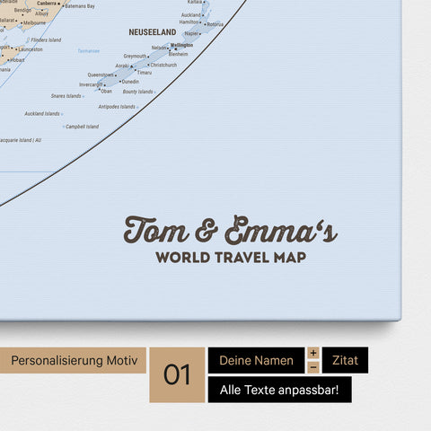 Politische Weltkarte in der Equal-Earth-Projektion als Pinnwand Leinwand in Multicolor Atlas mit Personalisierung und Eindruck von deinen Namen