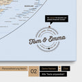 Personalisierte politische Weltkarte in der Equal-Earth-Projektion als Pinnwand Leinwand in Multicolor Atlas mit eingedruckten Namen und einer Legende zur Markierung von besuchten Orten