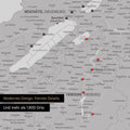 Ausschnitte einer Schweizkarte in der Region Freiburg und Thunersee als Pinn-Leinwand in Hellgrau mit 1.400 Orten