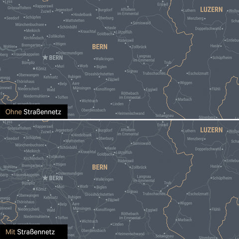 Schweiz-Karte Leinwand in Navy Light wahlweise mit oder ohne Straßennetz