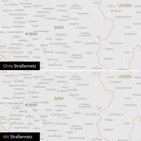 Schweiz-Karte Leinwand in Schwarz-Weiß wahlweise mit oder ohne Straßennetz