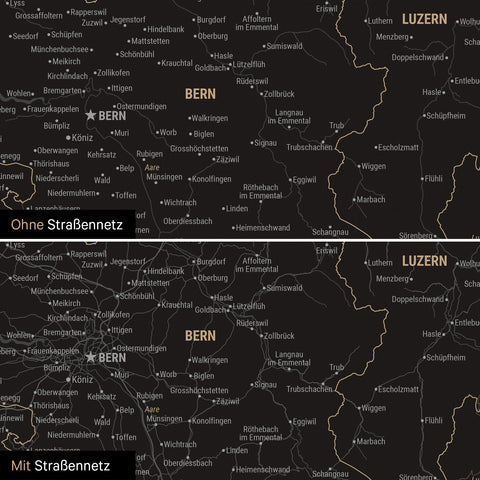 Schweiz-Karte Leinwand in Light Black wahlweise mit oder ohne Straßennetz