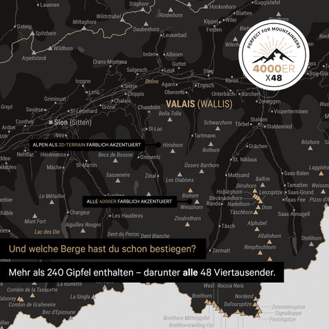 Carte magnétique de Suisse TRAVEL® Tableau magnétique – Noir clair