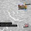 Detail einer magnetischen Schweiz-Karte als Magnettafel in Multicolor Grau zeigt die Region um Zürich mit einem angepinnten Foto sowie Reise- und Urlaubsmagnete