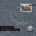 Detail einer magnetischen Schweiz-Karte als Magnettafel in Navy Light zeigt die Region um Zürich mit einem angepinnten Foto sowie Reise- und Urlaubsmagnete