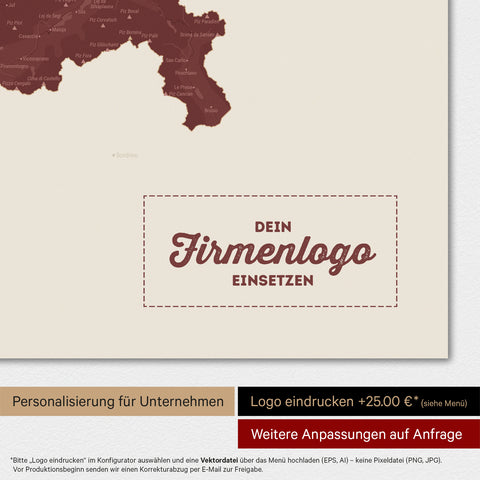 Carte magnétique de Suisse TRAVEL® Tableau magnétique – Rouge Bordeaux