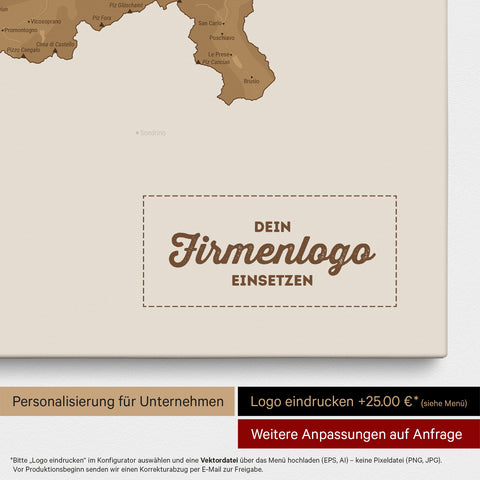 Schweiz-Karte als Pinn-Leinwand in Bronze mit Eindruck eines Firmenlogos