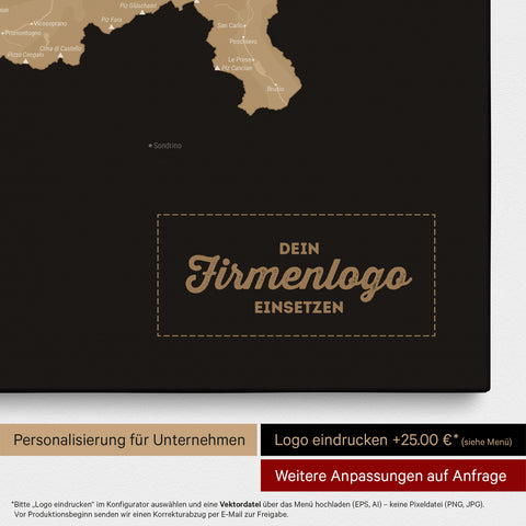 Schweiz-Karte als Pinn-Leinwand in Sonar-Black mit Eindruck eines Firmenlogos