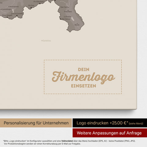 Schweiz-Karte als Pinn-Leinwand in Warmgray (Braun-Grau) mit Eindruck eines Firmenlogos