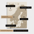 Konfigurationsmöglichkeiten einer Skandinavien-Landkarte als Pinn-Leinwand in Desert Sand (Beige) 