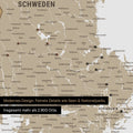 Ausschnitte einer Skandinavienkarte mit der Region Stockholm in Schweden als Pinn-Leinwand in Multicolor Beige mit 2.900 Orten