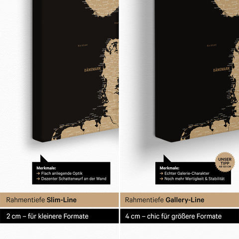 Carte de Scandinavie TRAVEL® Carte à épingles – Sonar Black (Noir-Or)