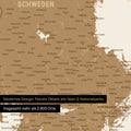 Ausschnitt einer Landkarte als Poster von Schweden mit der Region Stockholm mit Pins zur Markierung von besuchten Reisezielen