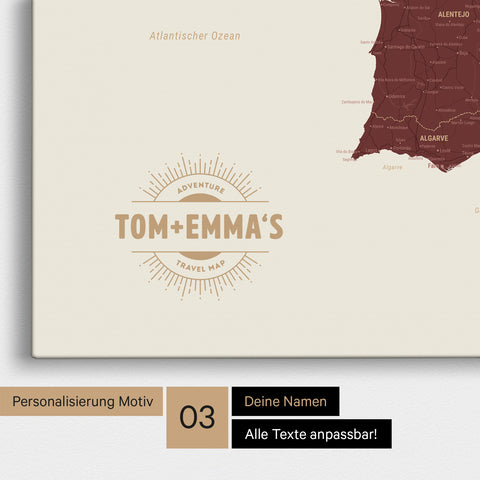 Carte Espagne & Portugal TRAVEL® Carte à épingles – Rouge Bordeaux