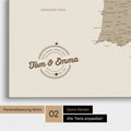 Spanien- & Portugal-Karte Pinn-Leinwand in Desert Sand mit Personalisierung als rundes Logo, das eine Legende für bereits besuchte Reiseziele im Rundtext beinhaltet