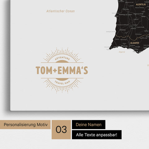 Carte Espagne & Portugal TRAVEL® Carte à épingles – Noir clair