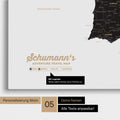 Spanien- & Portugal-Karte als Leinwand in Weiß-Schwarz mit Personalisierung als Logo mit Familiennamen und Legende für Orte, die man bereits besucht hat und noch besuchen möchte