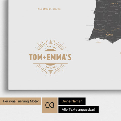 Carte Espagne & Portugal TRAVEL® Carte à épingles – Gris clair