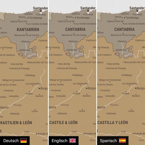 Spanien & Portugal-Karte TRAVEL® Pinn-Leinwand – Multicolor Beige