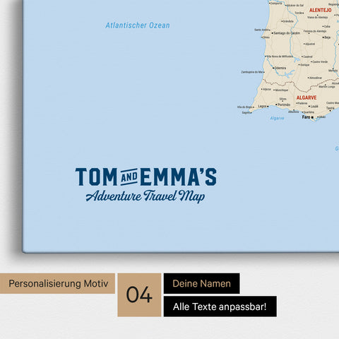 Spanien- & Portugal-Karte zum Pinnen in Multicolor Classic mit Personalisierung im Vintage-Stil