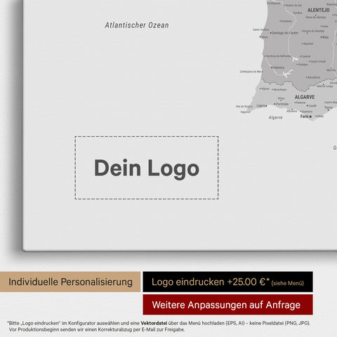 Spanien & Portugal-Karte TRAVEL® Pinn-Leinwand – Multicolor Gray