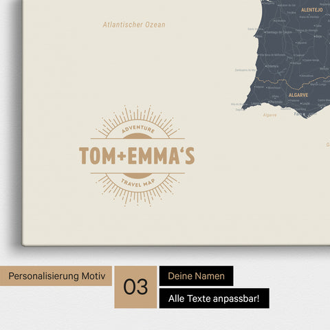 Carte Espagne & Portugal TRAVEL® Carte à épingles – Bleu marine clair