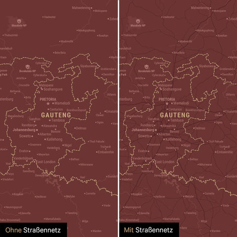 Carte de l’Afrique du Sud à épingles TRAVEL® – Bordeaux Rot