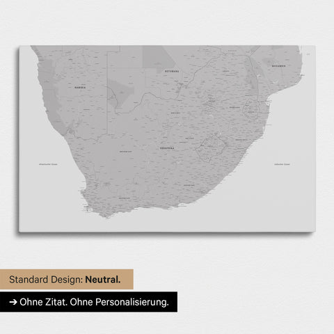 Neutrale und schlichte Standard-Ausführung einer Südafrika-Karte als Pinn-Leinwand in Coolgray (Hellgrau)
