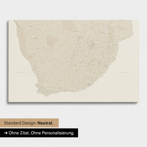 Neutrale und schlichte Standard-Ausführung einer Südafrika-Karte als Pinn-Leinwand in Gold