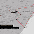 Südafrika-Karte in Farbe Multicolor Gray mit Pins und Garn, die Reiseziele und die Reiseroute in Lesotho und Kwazulu-Natal absteckt.