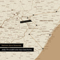 Südafrika-Karte in Farbe Treasure Gold mit Pins und Garn, die Reiseziele und die Reiseroute in Lesotho und Kwazulu-Natal absteckt.