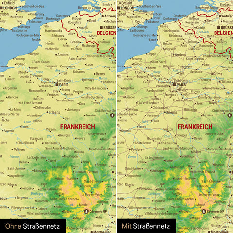 Carte topographique de l'Europe TRAVEL® Carte à épingles – Topo multicolore